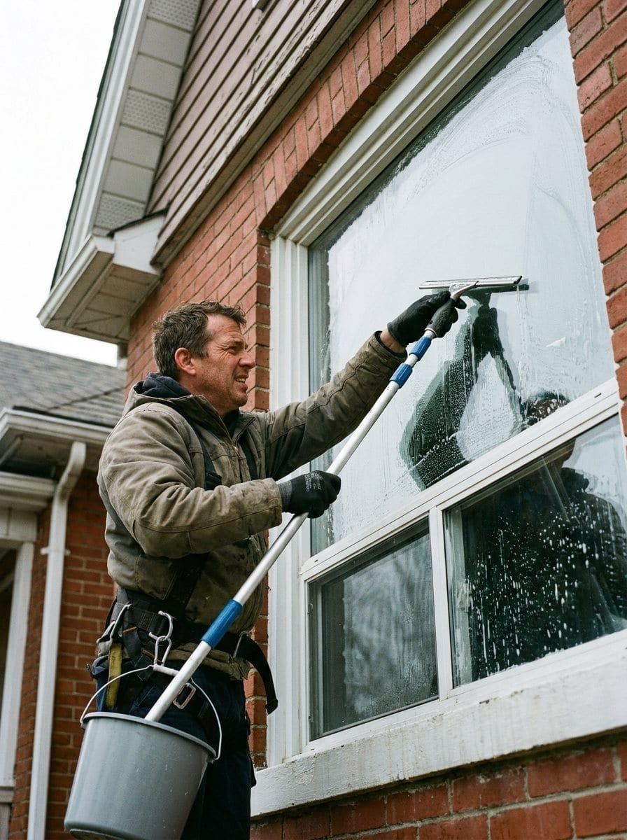 Luxury Solutions technician squeegeeing a window to a streak-free finish